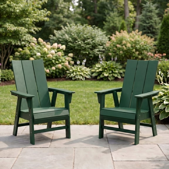 WestinTrends Ashore Outdoor Patio HDPE Plastic Modern Adirondack Dining Chairs (Set of 2), Dark Green