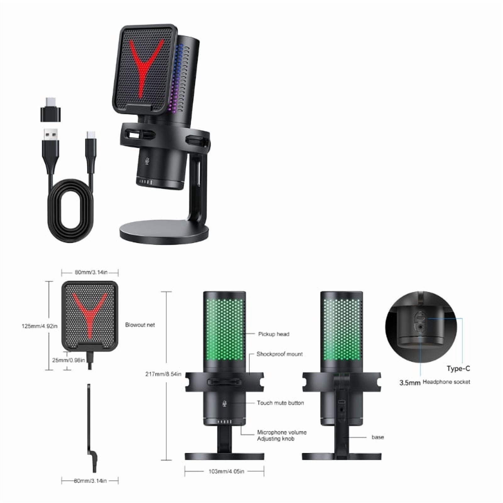 Desktop USB Mic With Color Lights and Quiet Button Condenser Microphone Adjust Sound For Record For Multiple Devices
