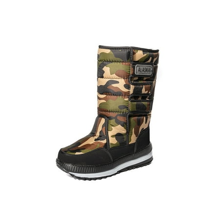 

Woobling Ladies Casual Mid Calf Boot Plush Lining Winter Warm Shoes Cold Weather Pull On Snow Boots Men Green Camouflage 7.5