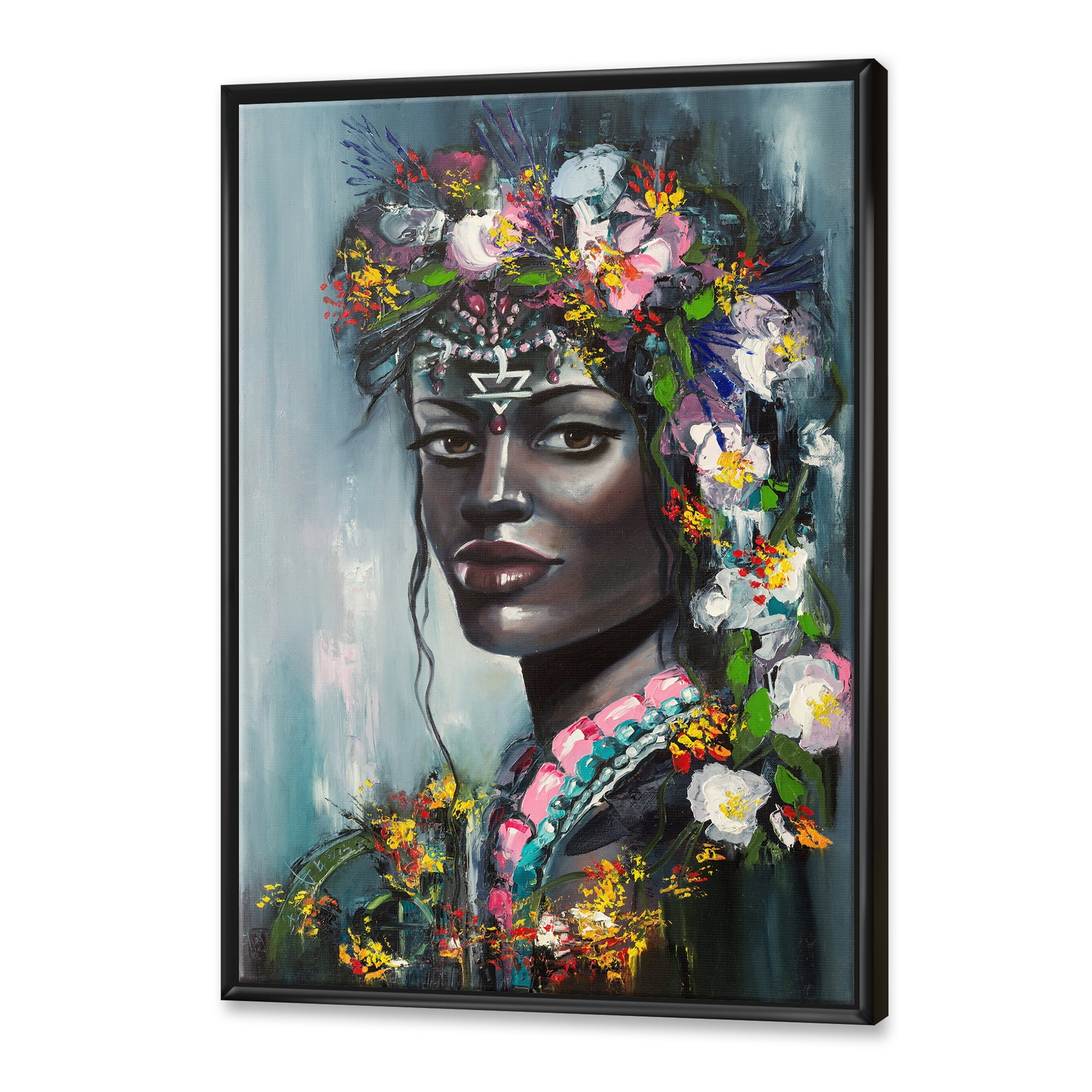 Designart 'Portrait Of Traditional African American Woman' Modern Framed Canvas Wall Art Print
