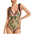 thumbnail image 2 of HaoXianJian Women Swimsuit Tie Shoulder 1 Piece Cheeky Print Bathing Suit V Neck Bodysuit Flowy Body Shaping Swimwear, 2 of 9