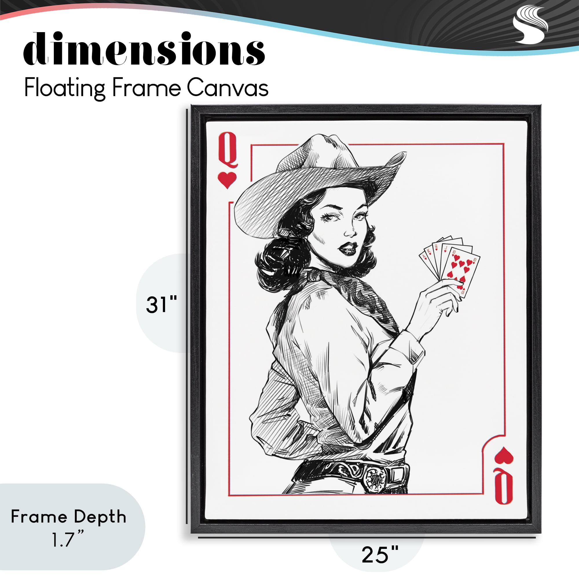 Stupell Industries Cowgirl Queen of Hearts Black Framed Floater Canvas Wall Art, design by Ziwei Li