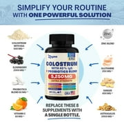 Zoyava Bovine Colostrum Supplement Capsules 5250 MG, Grass Fed Cow Colostrum with 40% IgG 500MG, Probiotics 50MG, Elderberry 2000MG, L-Glutamine 200MG, Astragalus 2000MG Vitamin C, Ginger, Zinc