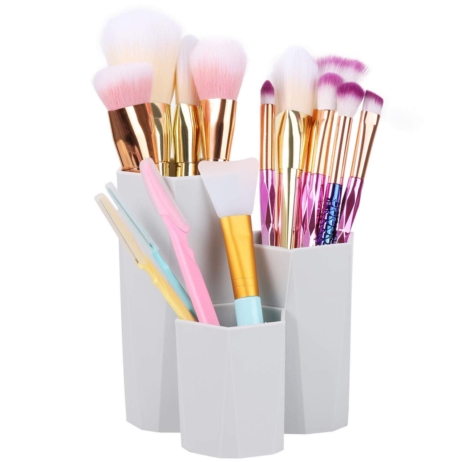 Makeup Organizer With 3 Make Up Brushes Pencil  Slots Large Capacity 