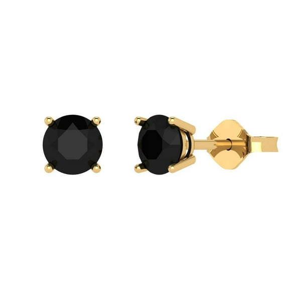 1 ct Push-Back Stud Earrings for Women | 5.0mm Round Cut Natural Onyx | 18K Yellow Gold