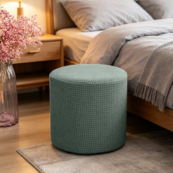 Waterproof Round Ottoman Slipcover, Stretch Stool Cover, Soft Fabric Protector for Vanity, Bedroom, Living Room, Washable (1-Pack)