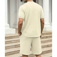 thumbnail image 4 of Mens Shorts and T shirt Sets Colloar Mens Summer 2 Piece Holiday Clothes Co ord Shorts Set with Half Zip Tracksuit Beige M, 4 of 7