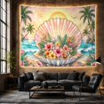 thumbnail image 6 of Tropical Scallop Shell with Flowers on Sandy Beach, Dreamy Coastal for Beach Lovers, Ocean Life Artwork, Housewarming Gift, Tapestry Wall Hanging for Living Room and Bedroom, 6 of 7