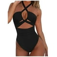 thumbnail image 2 of GZWYHT Bathing Suit for Women One Piece Swimsuit Women Women's Solid Swimsuit Slimming High Cut Bathing Suit Bikini Swimwear Plus Size Swimsuit for Women Swimsuits for Curvy Women Black XL, 2 of 9