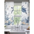 thumbnail image 2 of Ocean Turtles Sheer Curtains 2 Panels Set Blue Yellow Sea Star Shell Coral Sheer Window Curtains Light Filtering Rod Pocket Voile Drapes for Bedroom Living Room 52"X72", 2 of 9