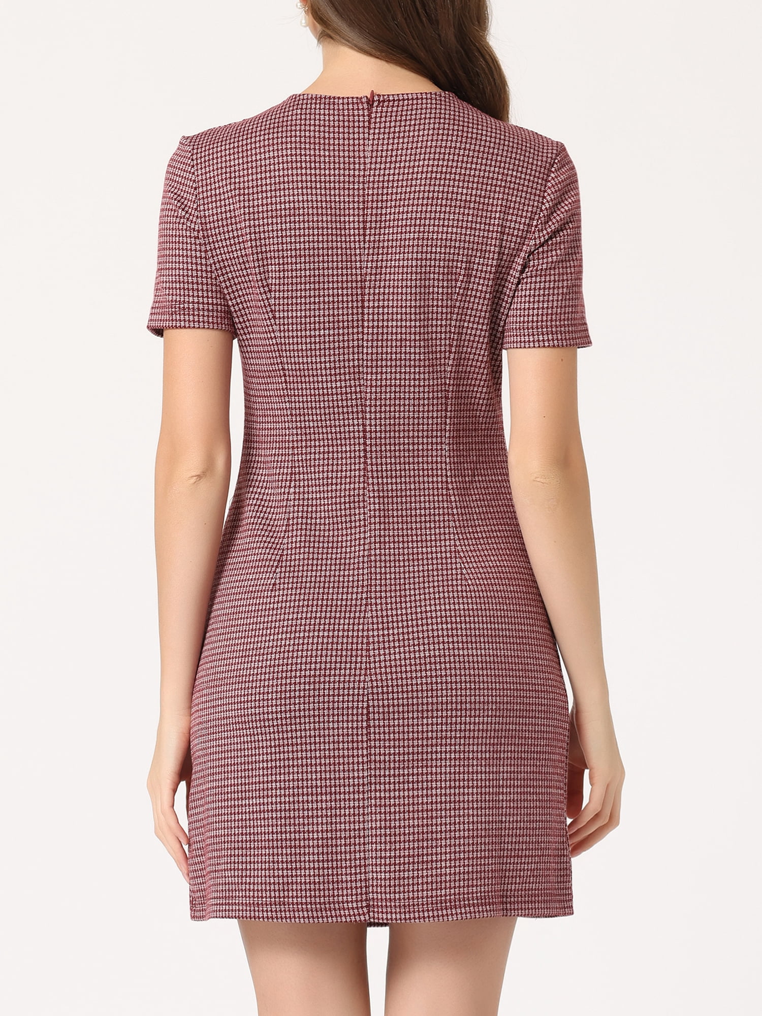 DARING DIVA Women's Dress Short Sleeve Vintage Houndstooth Dresses L Red