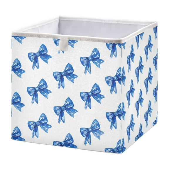 Foldable Fabric Storage Bin Home Cubes Clothing Organizer Bins Large Collapsible Box Basket for Home Organizer Blue Bows Pattern