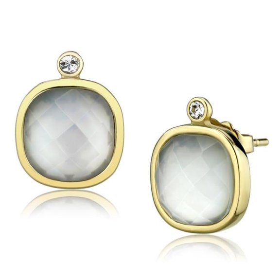 Women IP Gold Stainless Steel Earrings with Precious Stone in White