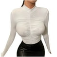 thumbnail image 2 of AXXD Womens Tops Dressy White Basic Summer 2024 Turtle Necks Trendy Round-Neck Long Sleeve Casual T-shirt Top Solid Blouse, 2 of 8