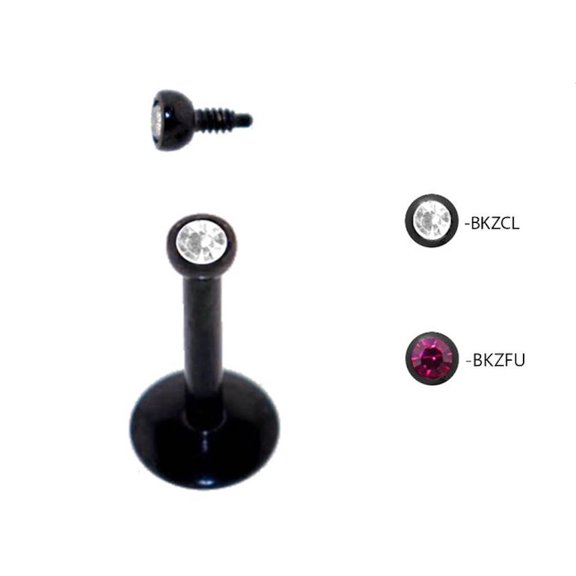 Black Titanium Lip Ring Flat Back with 2mm Pressure Fit CZ Gem 1 Piece (16gx8mmx2mm) (T/TL/13) (Purple cz)