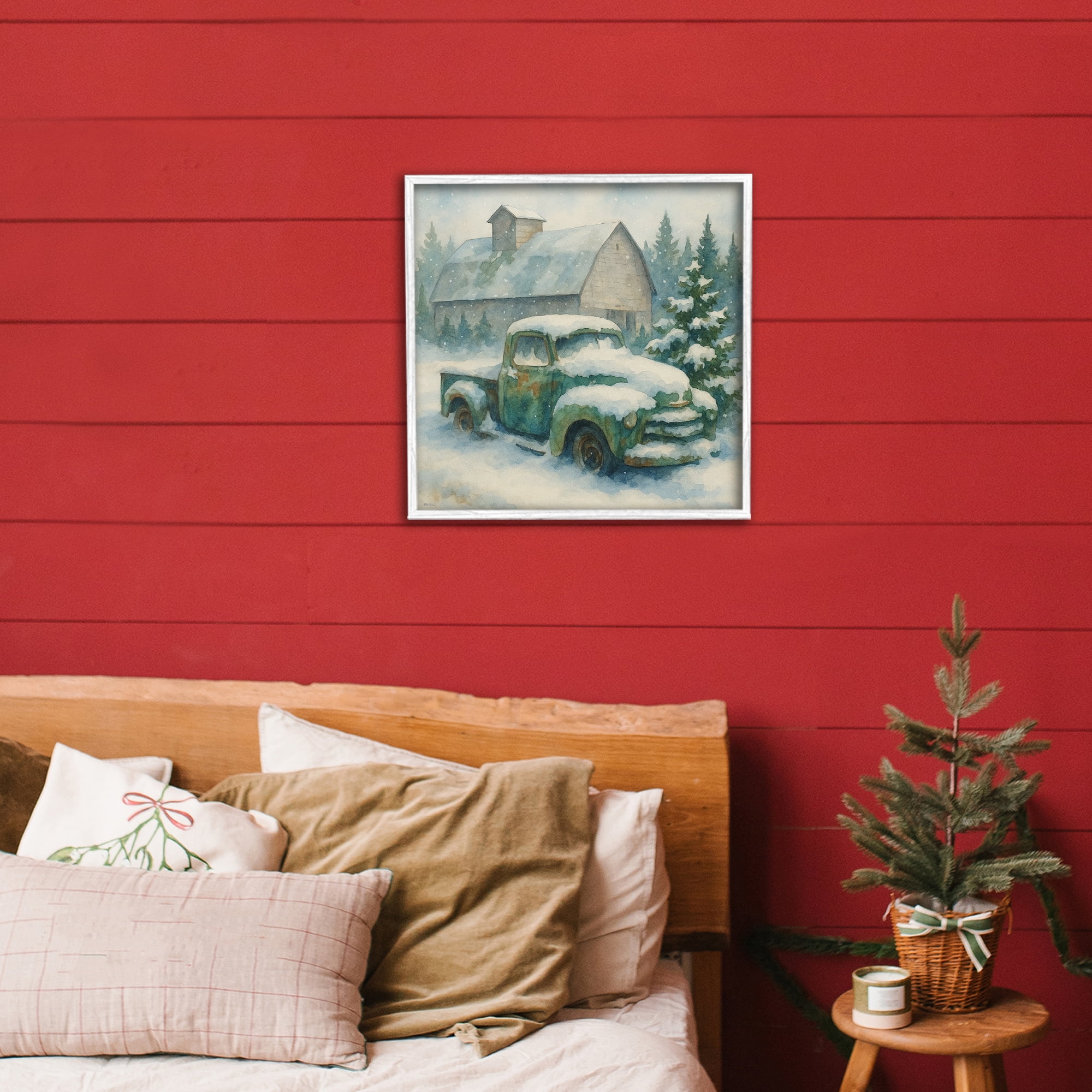 Stupell Industries Nostalgic Winter Farm Truck White Framed Giclee Art, design by Antony Smith