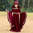 thumbnail image 6 of EnJoCho Girls Vintage Witch Dress with Hooded Robe Wide Sleeves Solid Color Tight Kids Halloween Par𝗍y Dress Black Gothic Style Outfit, 6 of 7