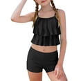 thumbnail image 5 of AHTJRT Girls Tankini Swimsuit Layered Flounce Spaghetti Strap Tank Tops with Mini Shorts Swimwear Two Pieces Summer Beach Surfing Batihng Suits Black 170, 5 of 9