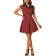 thumbnail image 2 of INSPIRE CHIC Women's Button Down Shirt Dress Notch Lapel Short Sleeve Belted Work Dresses XL Brick Red, 2 of 6