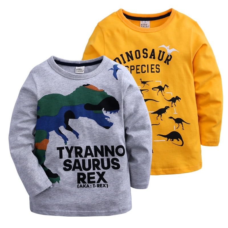 Boys 2-Pack Dinosaur Long Sleeve T-Shirt 100% Cotton Tops Tee Christmas ...