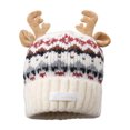 thumbnail image 4 of XIAOCHA Women’S Reindeer‑Antler Beanie，Fair‑Isle‑Knit Fall‑Winter Outdoor Toque,White, 4 of 4