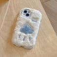 thumbnail image 2 of Compatible with iPhone 15 Plush Furry Case Cute Cloud Pattern Phone Cover for Women Girls Girly Winter Soft TPU Warm Fuzzy Shockproof Protective Phone Cover, White, 2 of 12