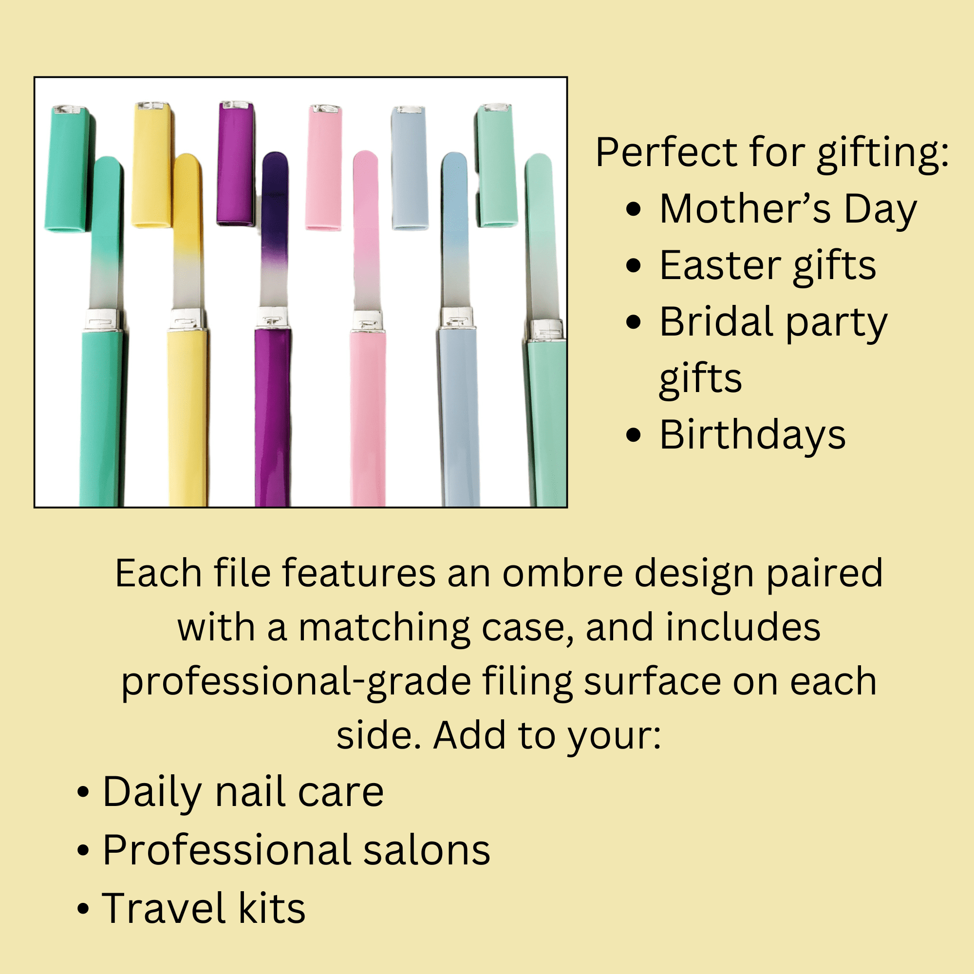 6 Pack Pastel Nail Files Set - Professional Double-Sided Emery Boards - Spring Colors for Natural Nails - Perfect Easter Gift for Teen Girls & Women