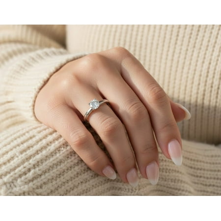 Jewelerix Wonderful Moissanite 4 Prongs Anniversary Ring Classic Round Cut Engagement Ring 14k White Gold Vermeil Valentine Day Gift for Her