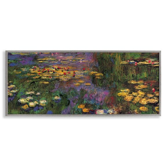 Stupell Industries Vibrant Traditional Water Lilies Botanical & Floral Painting Gray Framed Art Print Wall Art, 30 x 13