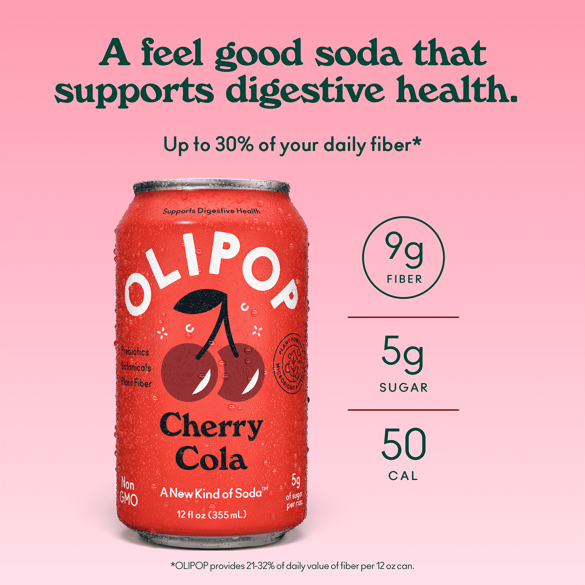 OLIPOP Non-GMO Prebiotic Soda, Healthy Cherry Cola, 12 fl oz