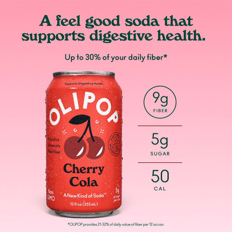 Olipop Cherry Cola Prebiotic Soda, 12 fl oz, 12 Pack photo 2