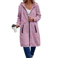 thumbnail image 5 of YueHuiYing Women's Solid Color Pocket Zipper Long Sleeved Drawstring Hooded Casual Fashionable Trench Coat, 5 of 6