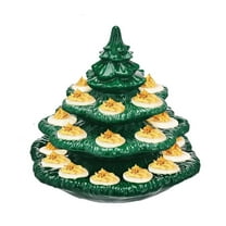 Devil's Egg Christmas Tree Tray – Reusable Holiday Platter with Cover – Green Plant Shaped Egg Rack for Christmas, Easter & Parties