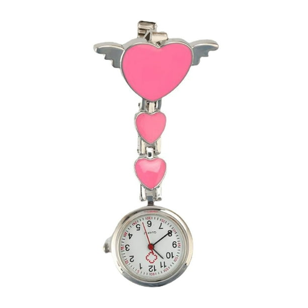 Sonducket Reloj de bolsillo para mujer, portátil, con patrón de dibujos animados, Clips colgantes para ropa, relojes, reloj de tiempo delicado, Relojes Rosa