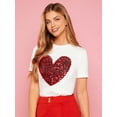 thumbnail image 2 of Camiseta de cuello redondo con lentejuelas en forma de corazón, de algodón liso, ideal para adultos, hombres, mujeres, adolescentes y jóvenes. Camiseta deportiva informal., 2 of 5