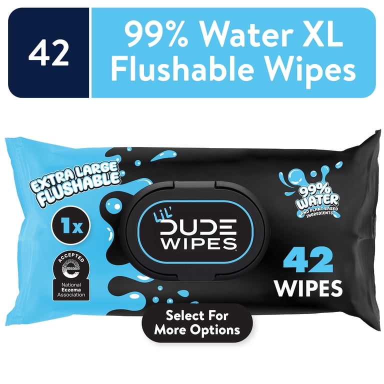 LiL' DUDE Flushable Wipes, Extra Large Fragrance Free Wet Wipes