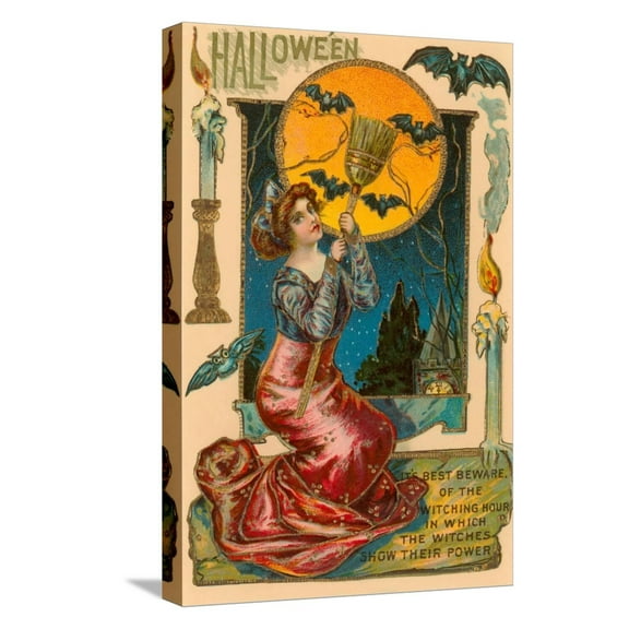 Art.com Halloween, Attractive Witch with Poem Stretched Canvas Print Wall Art, 12" x 18"