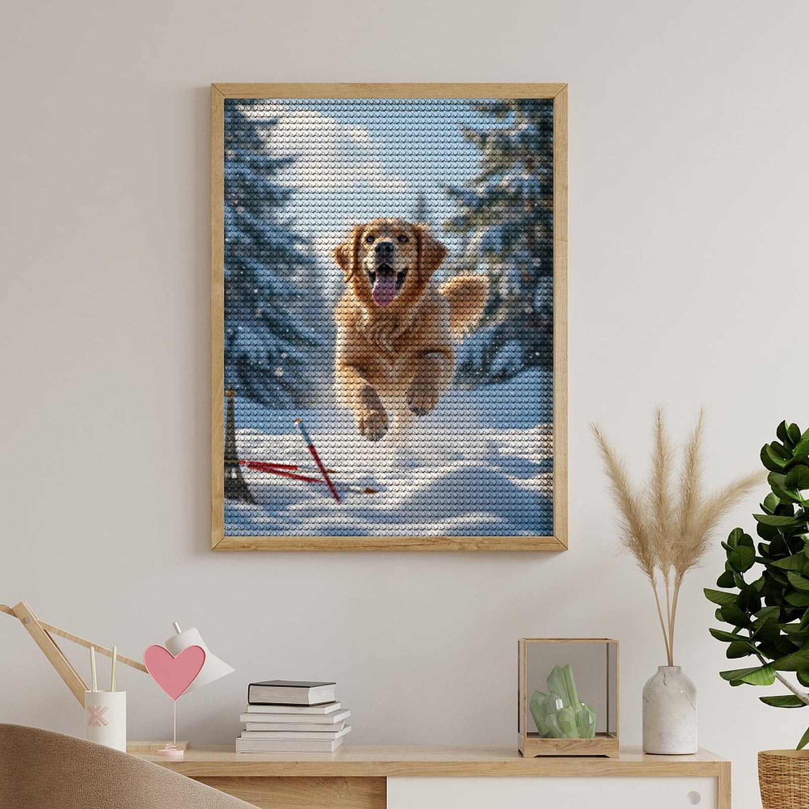 Diamond Art Kits for Adults, Golden Dog Running Snow Forest 5D Diamond Painting Kits for Adults Beginners, DIY Full Drill Diamond Painting, Gem Art and Crafts 12x16
