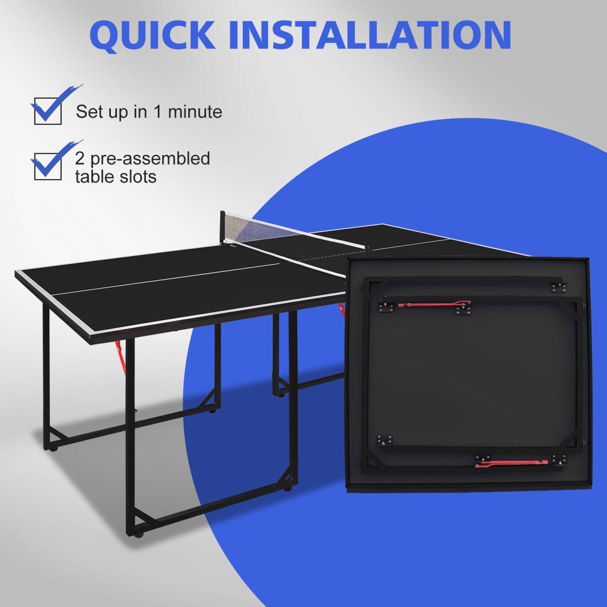 6ft Foldable Table Tennis Table Set with Net Paddles and Balls Black Tabletop Black Legs