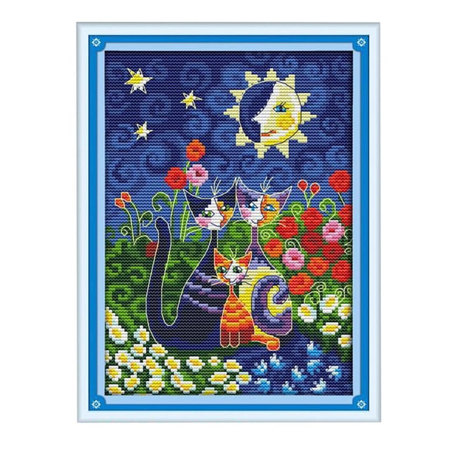 Kits de punto de cruz de gatos de flores Sunnimix 11CT 14CT 19 x 28cm