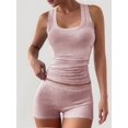 thumbnail image 4 of Women Workout Sets 2 Piece Seamless Ribbed Crop Tank High Waist Shorts Yoga Outfits Pink M, 4 of 7