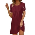 thumbnail image 2 of bnaln Womens Summer Dresses Plus Size Casual Short Sleeve Dress Pleated Round Neck Knee Length Dresses Loose T Shirt Dress A Line Swing Tunic Dresses Ladies Mini Dress Trendy, 2 of 5