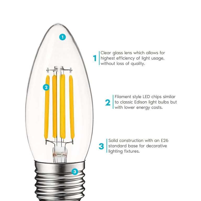 E14 LED Candelabra Bulb 40W Equivalent 4W Dimmable LED Candle Light Bulbs,  3000K Soft White 400 Lumen E14 Frosted Glass Decorative Bulb, 4 Pack