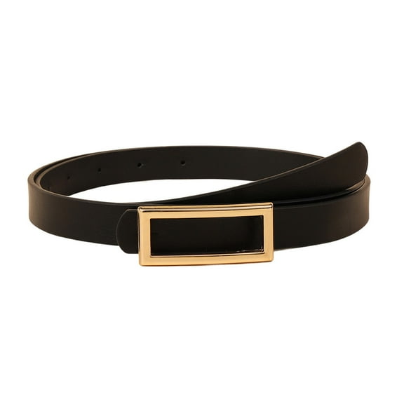 SWSMCLT Women's Faux Leather Belt Skinny Buckle Metal Buckle Brushed Basic Adjustable Belts Fashion Faux Fur Black Large-X-Large