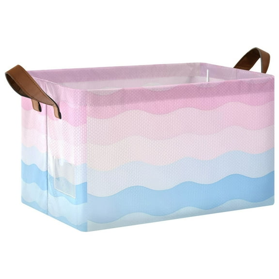 Yayeee Foldable Storage Basket for Shelves with Handles Waterproof Cloth Bins, Light Pink Stripes