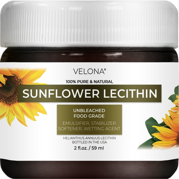 Pure Liquid Sunflower Lecithin by Velona - 2 Fl Oz | Food Grade | Unbleached | Emulsifier, Stabilizer, Softener, Smoother, Wetting Agent | Use Today - Enjoy Results