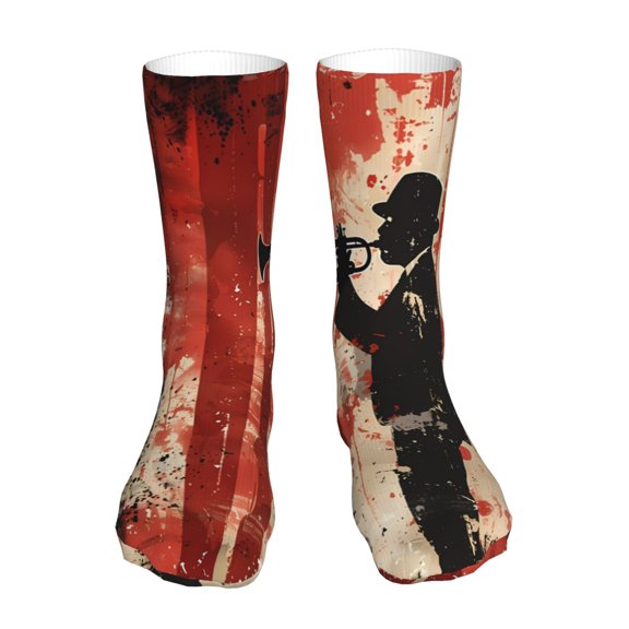Salouo Silhouette Trumpet Red Art Pattern Fun Novelty Crew Socks,Casual Athletic Socks Neutral Socks