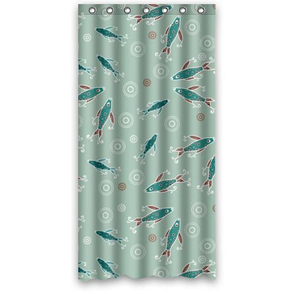 HelloDecor Fishes Shower Curtain Polyester Fabric Bathroom Decorative Curtain Size 36x72 Inches