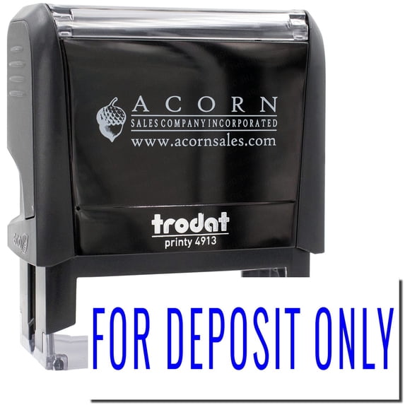 Large Self-Inking Narrow For Deposit Only Stamp, Trodat Printy 4913, Press and Print Stamping, Impression Size 7/8" x 2-1/4", Up to 10,000 Impressions - Blue Ink