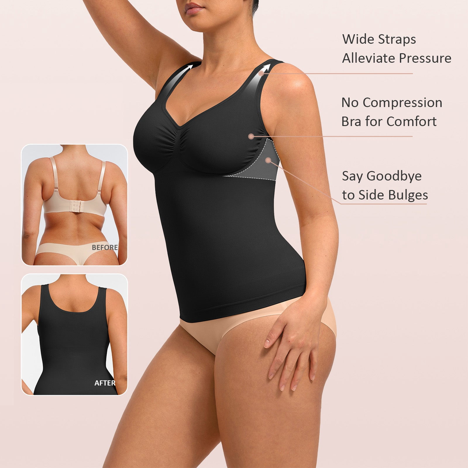 FeelinGirl Women's Bust Support Waist and Abdomen Control Shapewear Tank with Wide Straps, Sizes S-3XL